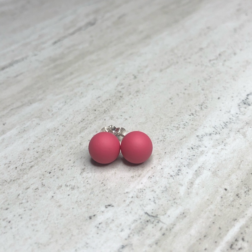 925 Sterling Silver Pink Ball Stud Earrings
